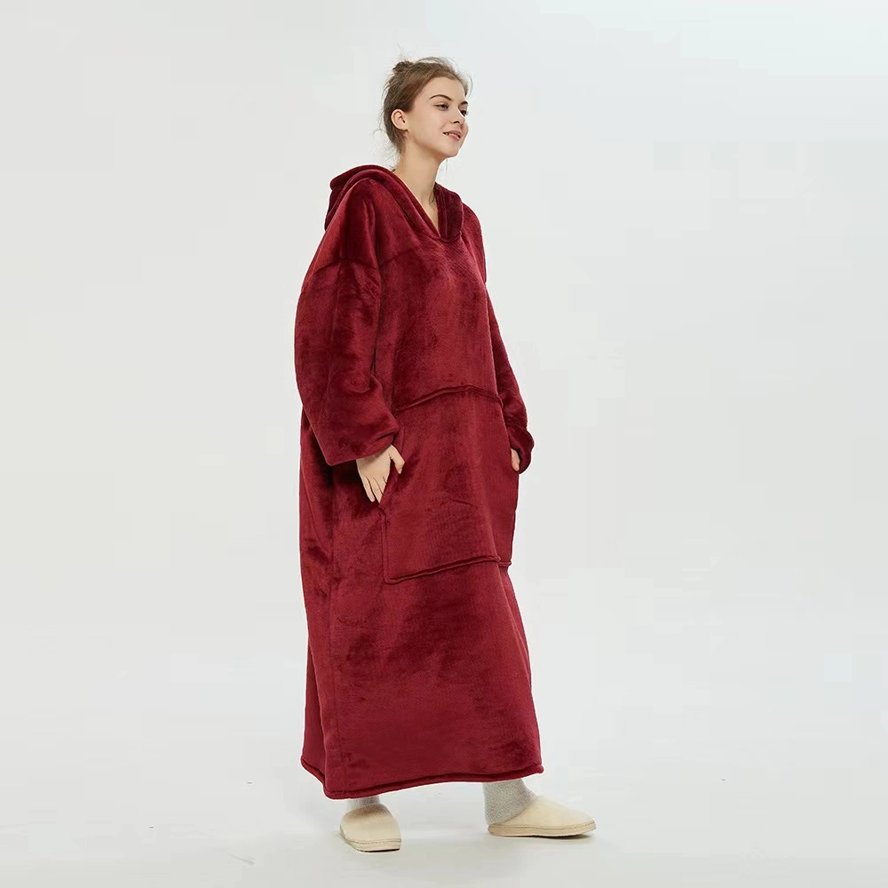 Wholesale Adults Hoodie Wearable Lengthen Blanket with Sleeves and Pocketsdouble Layers Oversized Blanket